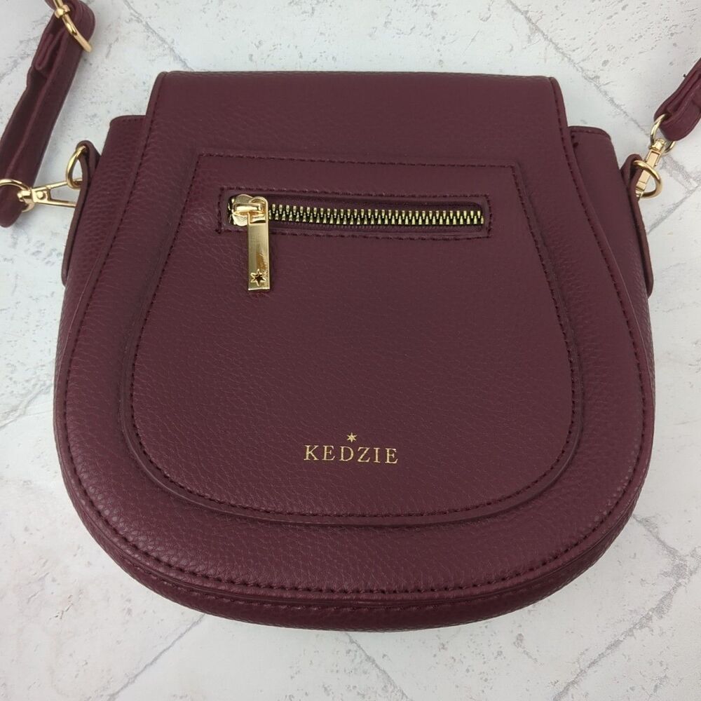 Kedzie Camden Mini Messenger Crossbody Bag Vegan Leather Purse Wine Burgundy - Picture 4 of 11